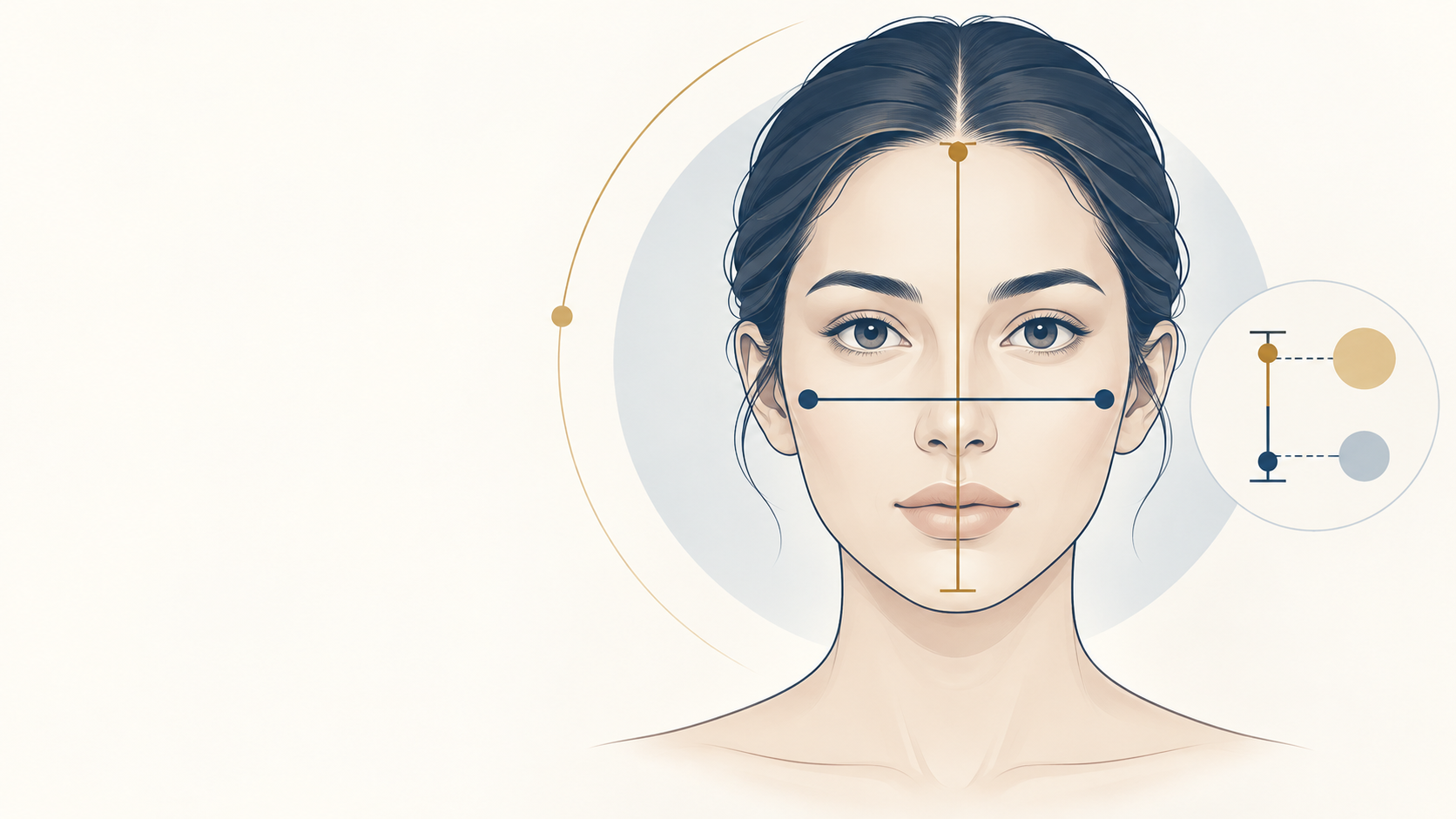 A neutral face-measurement illustration for checking landmarks before comparing a golden ratio face score